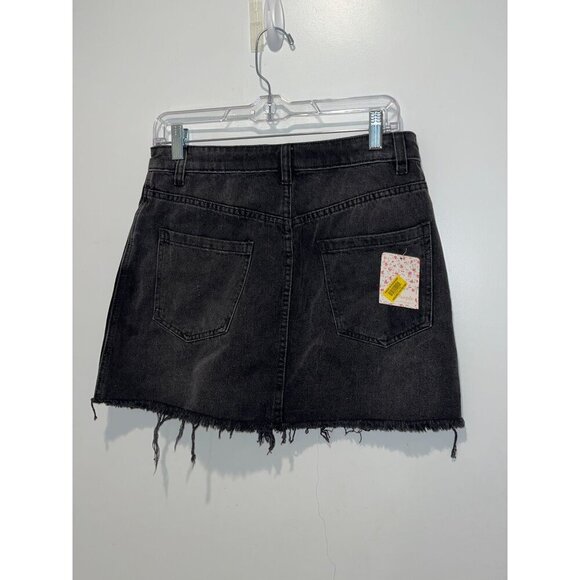 NWT Free People Black Denim Zip Front Mini Skirt Womens Size 28 Raw Hem - Picture 6 of 9